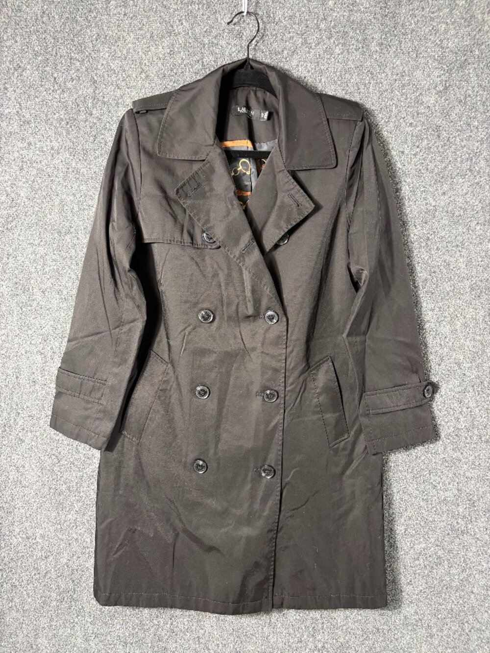 Lauren Ralph Lauren NWT Belted Trench Coat Black Classic Preppy Equestrian Sz PM
